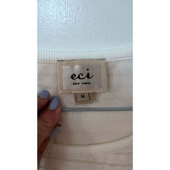 Eci Womens Ribbed Striped Long Sleeve Fit & Flare Dress White Silver Size Medium - Picture 4 of 9